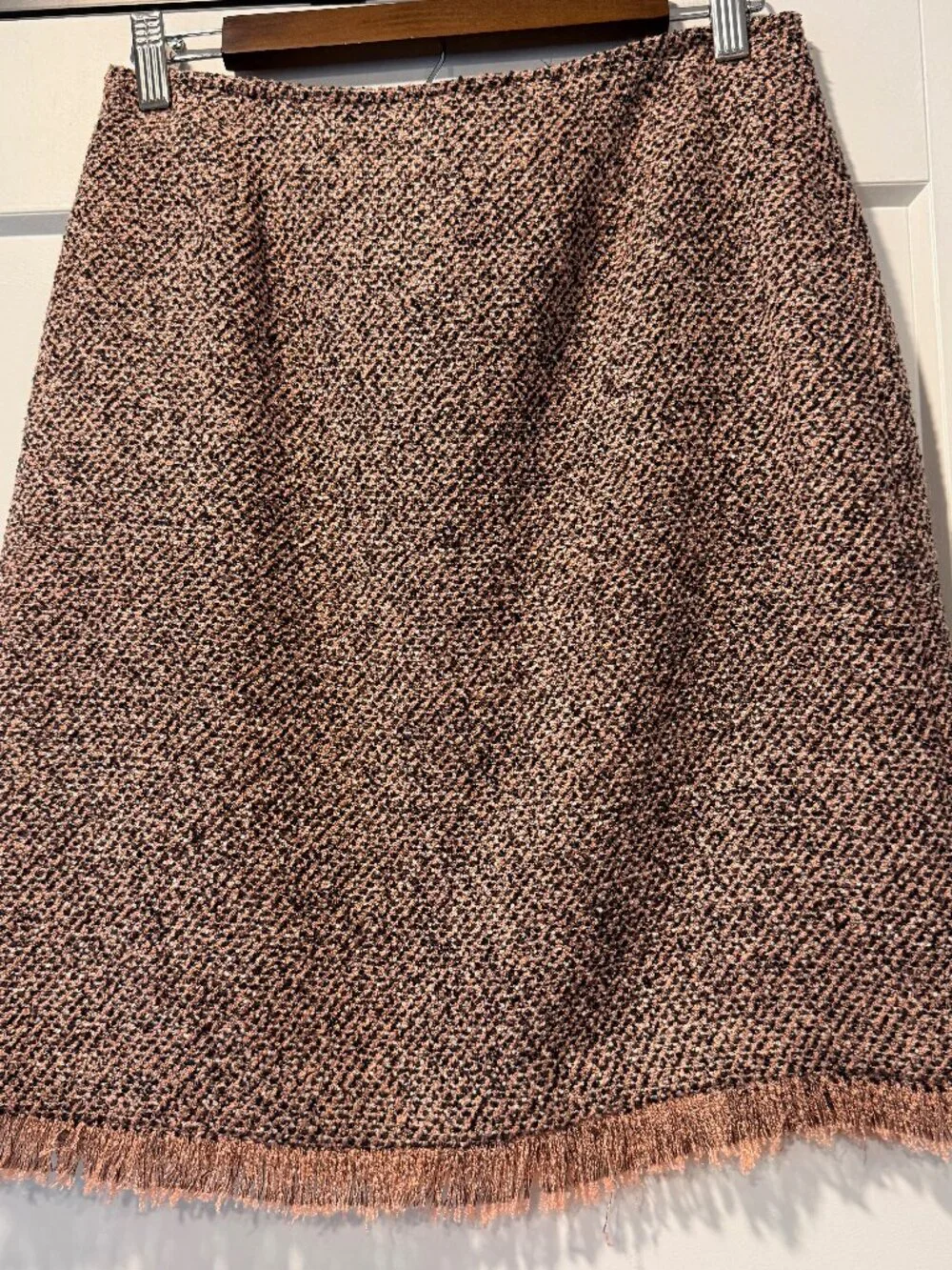Vintage Emma James Pink & Black Boucle Midi Skirt w/ Fringe